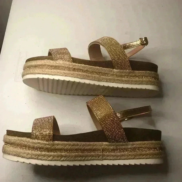 Madden Girl Glitzie Womens 9M Platform Espadrille Sandals Rose Gold Buckle Sides - Picture 9 of 9